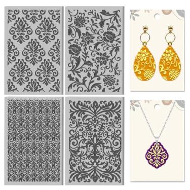 Imagem de CHGCRAFT 4 folhas de textura de argila barroca padrão vintage folhas de textura de argila de polímero ferramentas DIY para brincos de cerâmica, máquinas de gravação, 9,99 x 6,6 cm