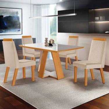 Imagem de Mesa de Jantar 4 Lugares Viena com Vidro Castanho Cinamomo/Suede Creme