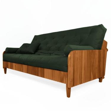 Imagem de Sofá Cama Paris II Ripado Sarja em Madeira Maciça Natural - Verde Militar