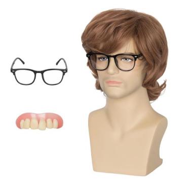 Imagem de Peruca de fantasia Koonfan Short Shaggy Golden Brown para homens Austi