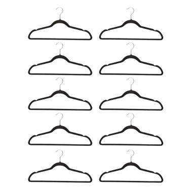 Imagem de Kit 10 Cabides Aveludados Grande Preto 45 Cm Não Escorrega