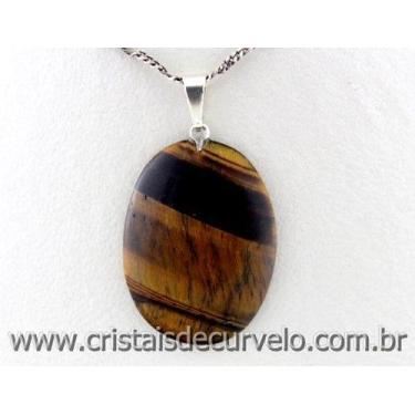 Imagem de Pingente Cabochão OLHO DE TIGRE Pedra Natural - 10 Unidades - Banho Pr