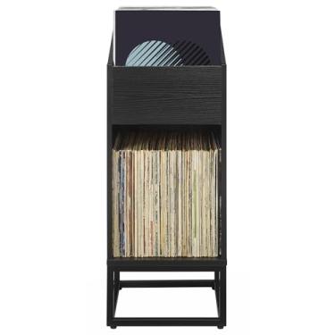 Imagem de Crosley Furniture Enzo Modern Suporte de armazenamento de discos de vinil, prateleira flip virada para frente, para discos, preto