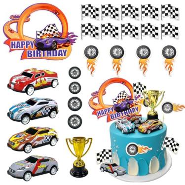 Imagem de MEMOVAN Race Car Birthday Cake Decoration 24PCS Racing Car Cake Toppers Checkered Flag Car Cake Cupcake Decorations for for Man Boy Kid Racing Car Theme Birthday Supplies Party Favors