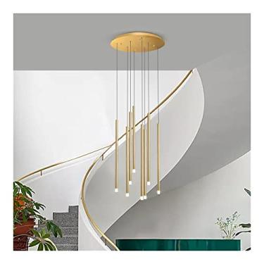 Imagem de Lustre moderno tubo longo giratório moderno led pingente luz, ajustável grande lâmpada pendurada teto luminária para casa sala de estar sala de jantar escada entrada