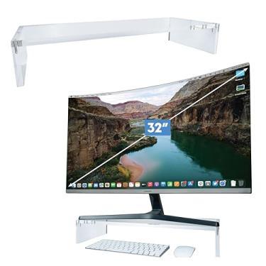 Imagem de Mammoth Suporte para monitor de acrílico transparente de alta qualidade, suporte para monitor de computador, organizador de prateleira de mesa para casa e escritório, base de 50,8 cm de largura com carga de 22,7 kg, perfeito para iMac e Mini Mac com teclado