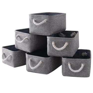 Imagem de Sacyic Cestas pequenas para prateleiras (pacote com 6) cestas de armazenamento de tecido, cestas de presente vazias com alças de corda, cestas decorativas dobráveis para organizar armário e escritório