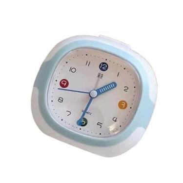 Imagem de Despertador digital azul redondo relógio decorativo para quarto, cabeceira, sala de estar, sala de estudo, dormitório escolar, escritório, operado por bateria, despertador analógico para pessoas com