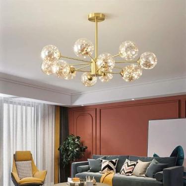 Imagem de Retro Latão Artificial Satélite LED Luzes Pendentes Cristal Bola Sombra Semi Flush Luz Pendente Montado Ramos Lustres Polido Ouro Luz de Teto, Luzes Pendentes Modernas