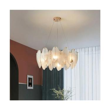 Imagem de Lustre de vidro de penas Luminária LED moderna para sala de estar Quarto Cozinha Lustre interno com design elegante