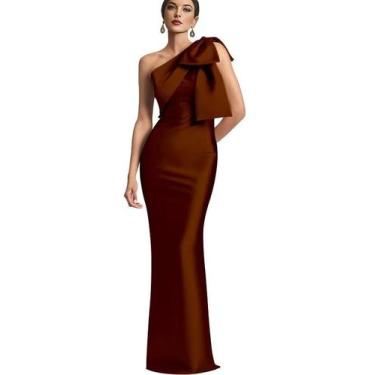 Imagem de Vestido de dama de honra Mkojaa One Shoulder Satin Mermaid Brown