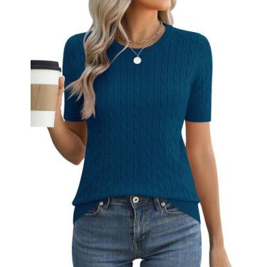 Imagem de Suéter Micoson de manga curta tricotado para mulheres, verão XXL, azul