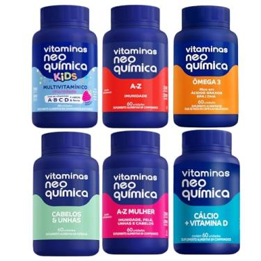 Imagem de Kit Família Neo Química Kids A-Z Ômega 3 Cabelos e Unhas Mulher e Cálcio 60 Cápsulas Cada