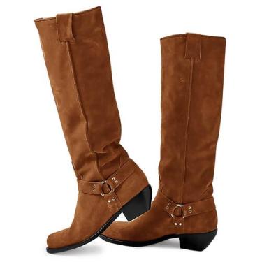 Imagem de Botas de cano alto, camurça Coutgo, largas, panturrilha, salto grosso,