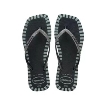Imagem de Havaianas Chinelo Feminino com Glitter, Preto, Estampa Listrada na Borda, Design Quadrado (Preto, BR, Adulto, Faixa Numérico, M, 33, 34)