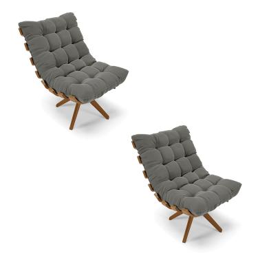 Imagem de Poltrona Giratoria Costela Kit 2 Suede Grafite Base de Madeira MA30 M11 - D'Rossi