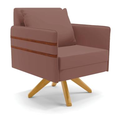 Imagem de Poltrona Giratória Mari Veludo Rosê com Tira Corano Nozes Base de Madeira MA30 - D'Rossi