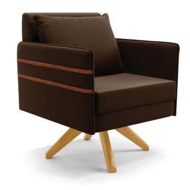 Imagem de Poltrona Giratória Mari Suede Marrom com Tira Corano Nozes Base de Madeira MA30 - D'Rossi