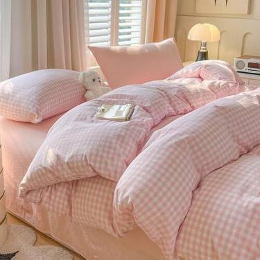 Imagem de Conjunto de capa de edredom Nayoroom Queen Pink White Gingham, 3 unida