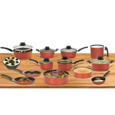 Imagem de Conjunto de Panelas 13 Peças Antiaderente Vermelho Tampa de Vidro - Do