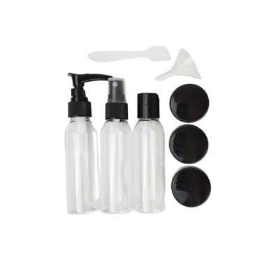 Imagem de Frascos para Viagem Kit 9 Peças com Estojo Transparente Ideal para Shampoo Condicionador Sabonte Líquido Cremes Hidratante com Funil para Encher Recipientes Cosméticos (PRETO)