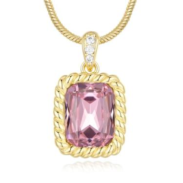 Imagem de Poekio Colar de ouro para mulheres - pingente quadrado de pedra de nascimento de cristal - corrente banhada a ouro 18K, joia para mulheres, presentes de aniversário para sua esposa, namorada, mãe