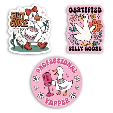 Imagem de Set 3Pcs Professional Yapper Certified Silly Goose Sticker Funny Quote Born to Yap Yapping Quotes Sarcastic Waterproof 2 Inches Die-Cut Vinyl for Bookish Water Bottle Laptop Phone for Christmas Gift