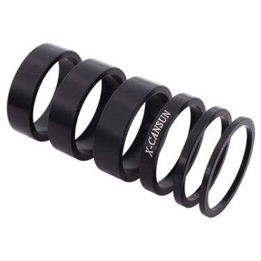 Imagem de KiBcsLic 6 peças espaçadores de fone de ouvido para bicicletas de estrada de montanha, arruelas portáteis, substitui diretamente acessórios de liga de, Preto