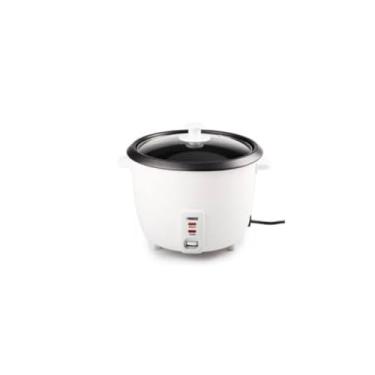 Imagem de Panela de Arroz Elétrica, 1,3L, Branca, com Tampa de Vidro, Revestimento Antiaderente, 400W 220V, Inclui Colher, Copo Medidor e Bandeja para Vapor, 27x21x21cm