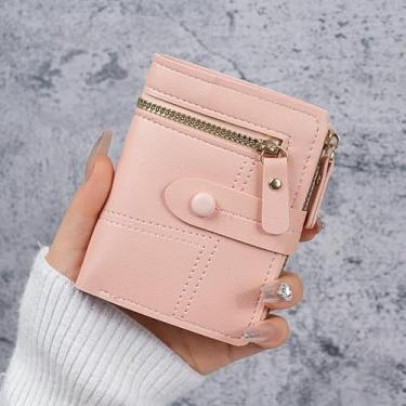 Imagem de Carteira pequena feminina de couro PU, moderna, compacta, para dinheiro, carteiras, cartões de crédito, carteira fina para mulheres, rosa, Estilo retrô
