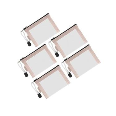 Imagem de Pacote com 5 mini bolsas de malha com zíper, 6,88 cm x 11,9 cm, porta-chaves, bolsa de moedas, porta-cartões, bolsa portátil de viagem, cosméticos, malha com zíper para batom, fone de ouvido, rosa