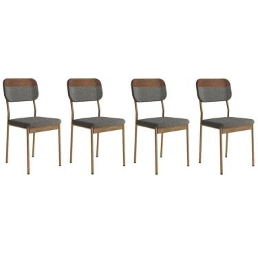 Imagem de Kit 4 Cadeiras Sala Jantar Valle 1755 Aço 4 Uni Rose-linho Grafite-courano Caramelo-freijo - Carraro