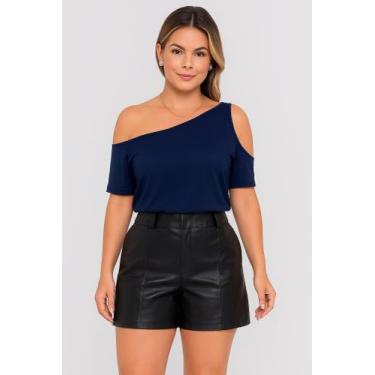 Imagem de Blusa Feminina Básica Manga Única Soltinha Ombro Vazado - C Moreira Mo