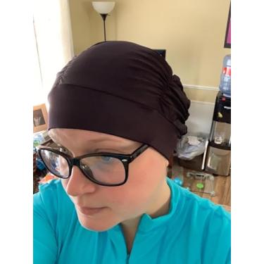 Imagem de 1 peça touca de natação preta plissada de cabelo longo, não impermeável, para circunferência da cabeça abaixo de 58 cm