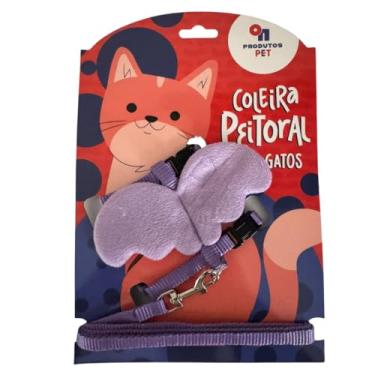 Imagem de Coleira Peitoral Anjo para Gato Pet Ajustável com Guia e Asa cachorro porco coelho (Lilás)
