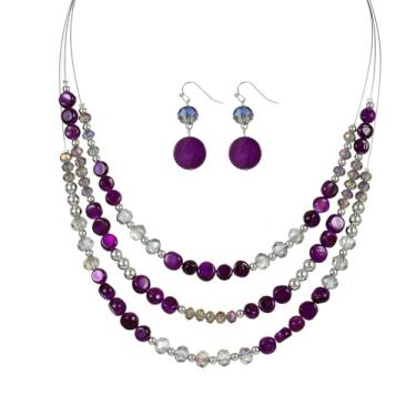 Imagem de Jules D. Colares com contas em camadas com brincos e contas de cristal de vários fios para mulheres, moda, bijuterias, presentes de festa, Large, contas de vidro, Sem Pedra Preciosa