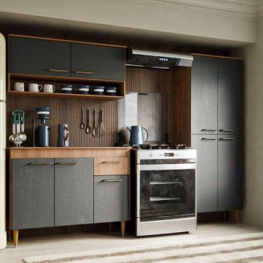 Imagem de Armário De Cozinha Antonella Com 9 Portas E 1 Gaveta Paneleiro Carvalho Grafite - Maxi Do Brasil