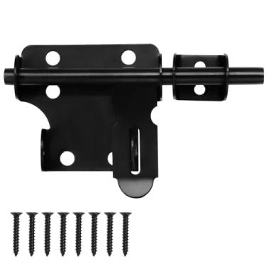 Imagem de Jersvimc Trava deslizante de 10 cm com furo de cadeado, trava de aço inoxidável em silde preta para porta de celeiro