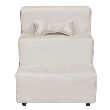 Imagem de Escadinha Pet 3 Degraus Cachorro E Gato Veludo Bege