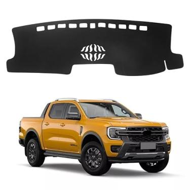 Imagem de ushilife Capa de painel Alcantara compatível com Ford Ranger 2022 2023 2024, tapete protetor de raios UV para para-sol, tapete de painel personalizado, acessórios internos de almofada protetora