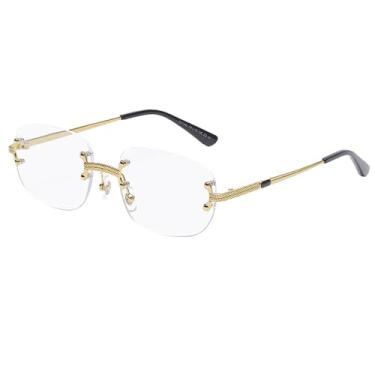 Imagem de Óculos de Sol Retangulares Pequenos Sem Aro com Revestimento Espelhado e Proteção UV400, Transparentes