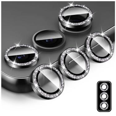 Imagem de Kucheed Protetor de lente de câmera Bling para Samsung Galaxy A26/A36/A56, protetor de tela de vidro temperado, brilho automático, anéis de metal individuais, adesivos de filme