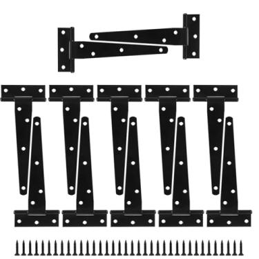 Imagem de Pacote com 12 dobradiças de alça em T, dobradiças de porta de galpão, dobradiça preta resistente para uso externo para cercas de madeira, dobradiça de portão de porta de celeiro para ferragens de