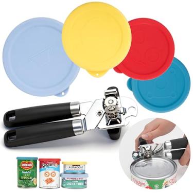 Imagem de LUVCOSY Conjunto prático de 5 peças de tampas de conserva — 1 pacote de abridor de lata magnético com 4 pacotes de tampas de lata de silicone, adequado para 7,8 cm | 8,5 cm | 9,5 cm | 10 cm | Conjunto