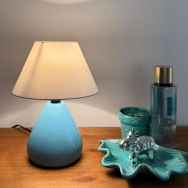 Imagem de Abajur Luminaria de Ceramica Porcelana Gota Bivolt Com Cupula para Decoração Quarto Escritorio Sala Decoração(Azul)