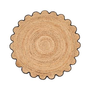 Imagem de RIANGI Tapete de juta trançado tecido à mão - 1,5 m redondo - Tapete reversível para sala de jantar, sala de estar, quarto, cozinha - Tapetes decorativos naturais para área de entrada Boho - Tapetes