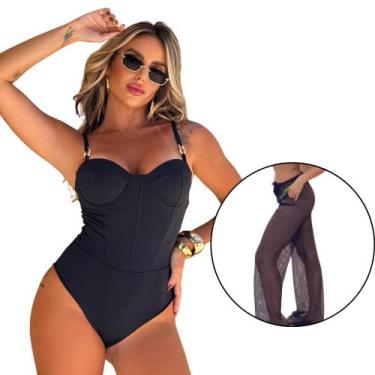 Imagem de KIT Body Maiô Elegante Moda Praia com fivela Verão Blogueira + Saida d