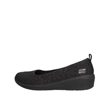 Imagem de Skechers Tênis feminino sem cadarço, 0 Reino Unido, Preto preto metálico malha preta acabamento bronze preto Bbk, 10