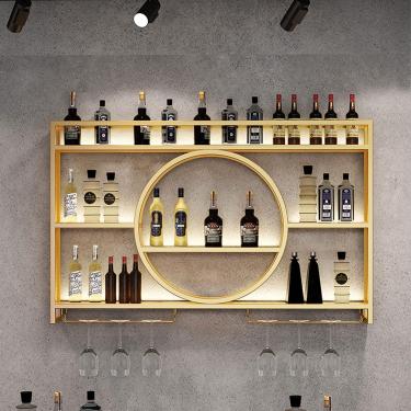Imagem de Prateleira De Vinho Industrial Montada Na Parede, Prateleiras De Ferro De 3 Camadas Prateleira De Vinho Rack De Exibição De Decoração De Casa, Para Bares, Sala De Jantar E Cozi, Black, 100*15*80CM