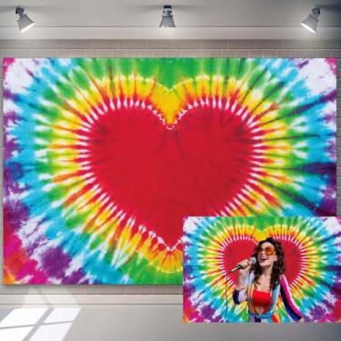 Imagem de 2,1 x 1,5 m coração tie dye pano de fundo aquarela arco-íris coração amor LGBT círculo fotografia fundo colorido amor anos 60 70 hippie tie dye tema decoração festa clube papel de parede adereços
